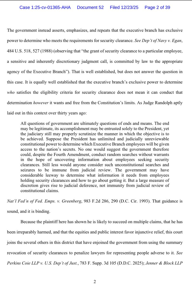 kyledcheney's tweet image. JUST IN: @MarkSZaidEsq wins a preliminary injunction against the Trump administration, blocking the revocation of his security clearance. Judge Ali said it was an unconstitutional act of retribution.