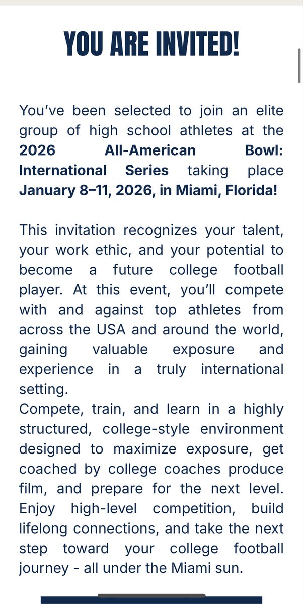 All Glory To GOD ✝️
Thank you <a href="/NewGenKicking/">New Gen Kicking</a> for the invite to the All American Bowl in Florida‼️ <a href="/Jwlars7/">Justin Larsen</a> <a href="/Coach__Tarp/">Bradley Tarpey</a> <a href="/CoachT_Robinson/">Travis Robinson</a> <a href="/CoachScifers/">John Scifers</a>  <a href="/FBCAprospects/">FBCA College Prospects</a>