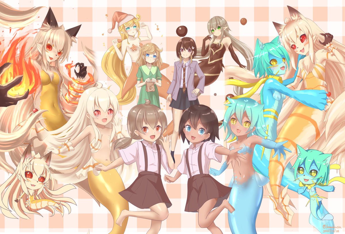 2025年のまとめです！
今年は推しのブルーベルちゃんに加えて、他の推しであるキュアスカイさんを描いたりもしました！更に創作人魚のお菓子人魚ちゃんたちもだんだんと形になってきたのが嬉しかったです🎊