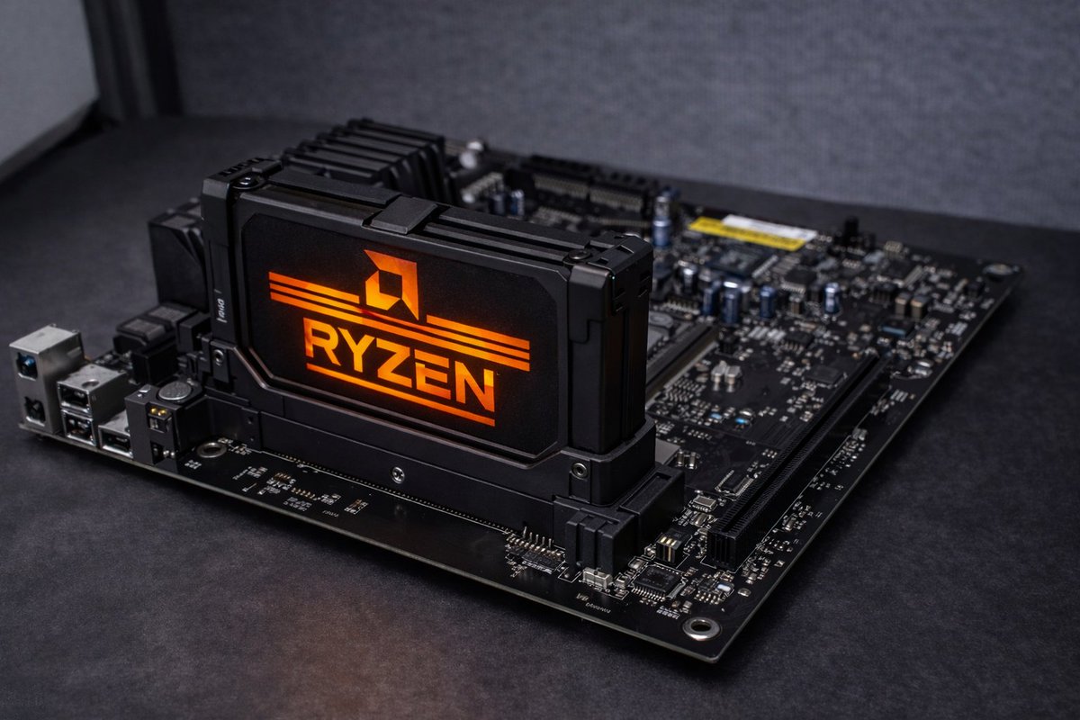 JamieOffline's tweet image. Hey @AMD  @AMDGaming — bring back Slot-A vibes for one special edition.
“Ryzen Cartridge”: a display/collector shroud that looks like a classic Athlon module with an amber glow logo.
Zero performance gimmicks. 100% nostalgia drip. #BringBackSlotCPUs