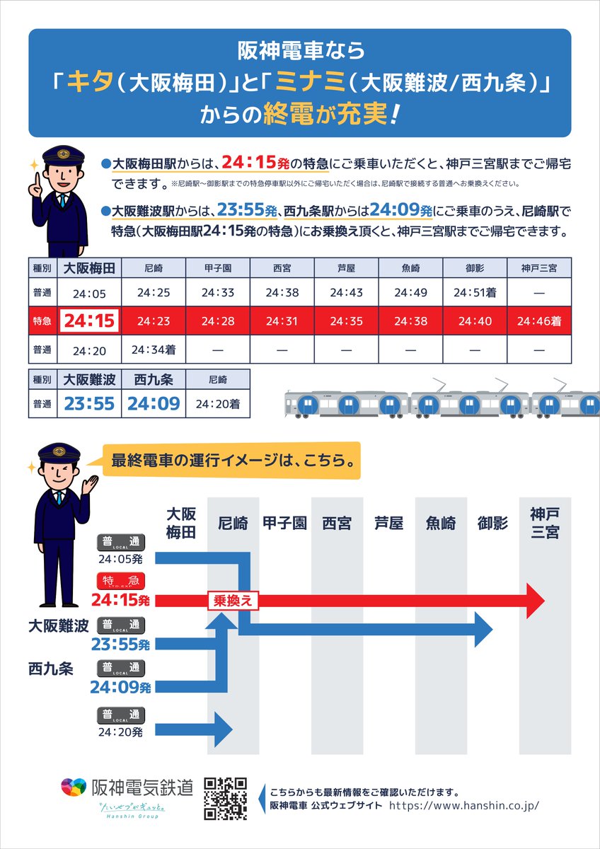 キタとミナミからの終電が充実！／ ・大阪梅田駅 24:15発 特急 ・大阪