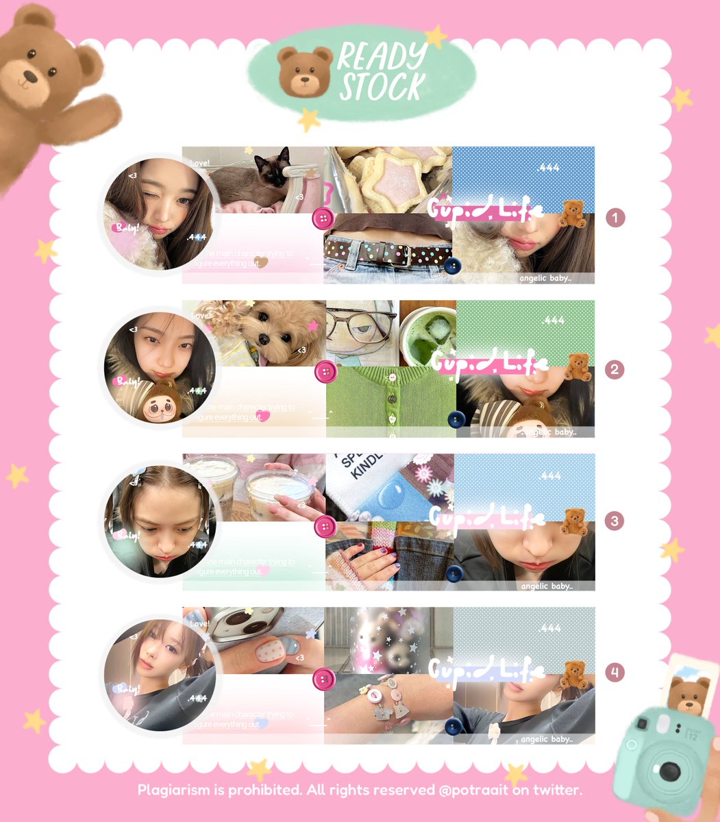 potraait's tweet photo. help rt, makasiw! 🧸

hai aku ada layout ready stock katalog cupid yg bisa kalian take sekarang juga! price 10k/each free retext yaa. boleh langsung dm aku aja mau yg mana makaci💘

#zonauang https://t.co/p0M9S7ZAnJ