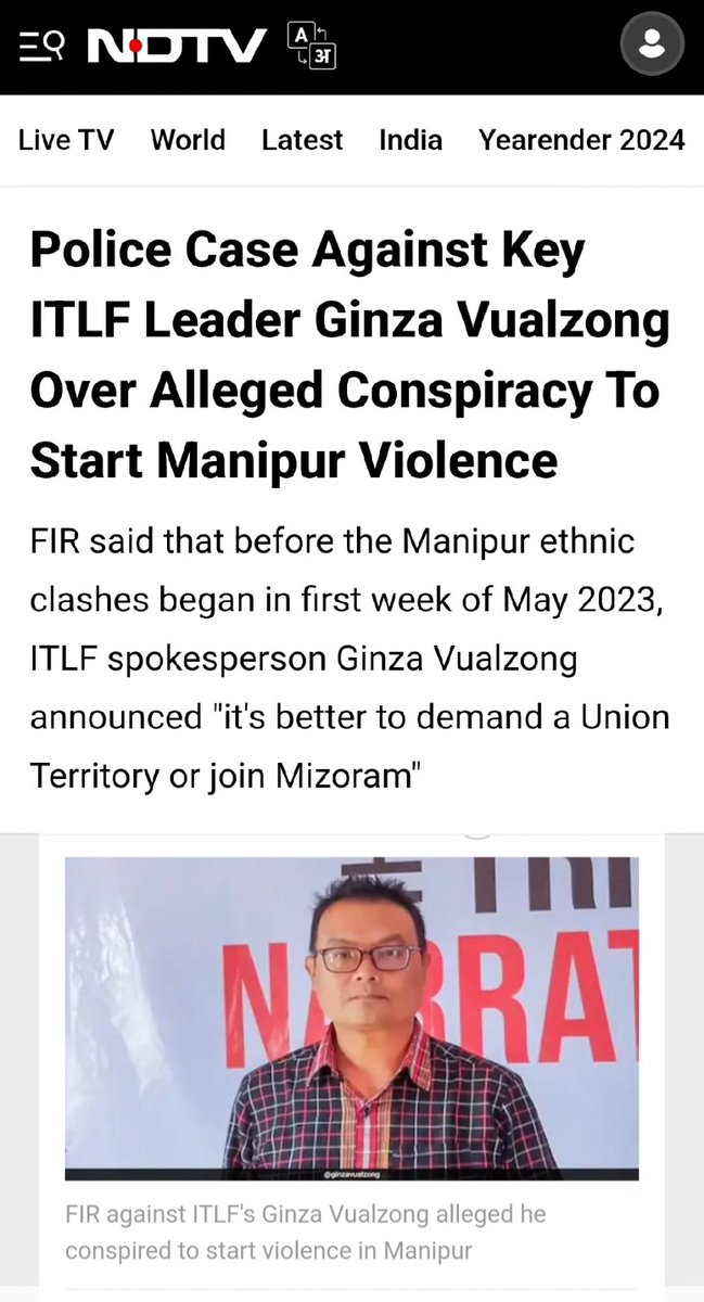 #FAKE Tribal body ITLF (aka Kuki-Zo Council) founded by Myanmar Origin Chin-Kuki Immigrant Ginza Vualzong had conspired long back on 23 April to start Violence on 3 May 2023. On April 23, 2023 he announced his plan to start a "war against Manipur/India".

x.com/i/status/18443…
