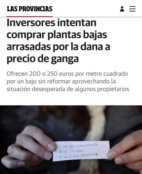 JulenBollain's tweet image. Os corrijo el titular:

Miserables intentan comprar plantas bajas arrasadas por la dana a precio de ganga.