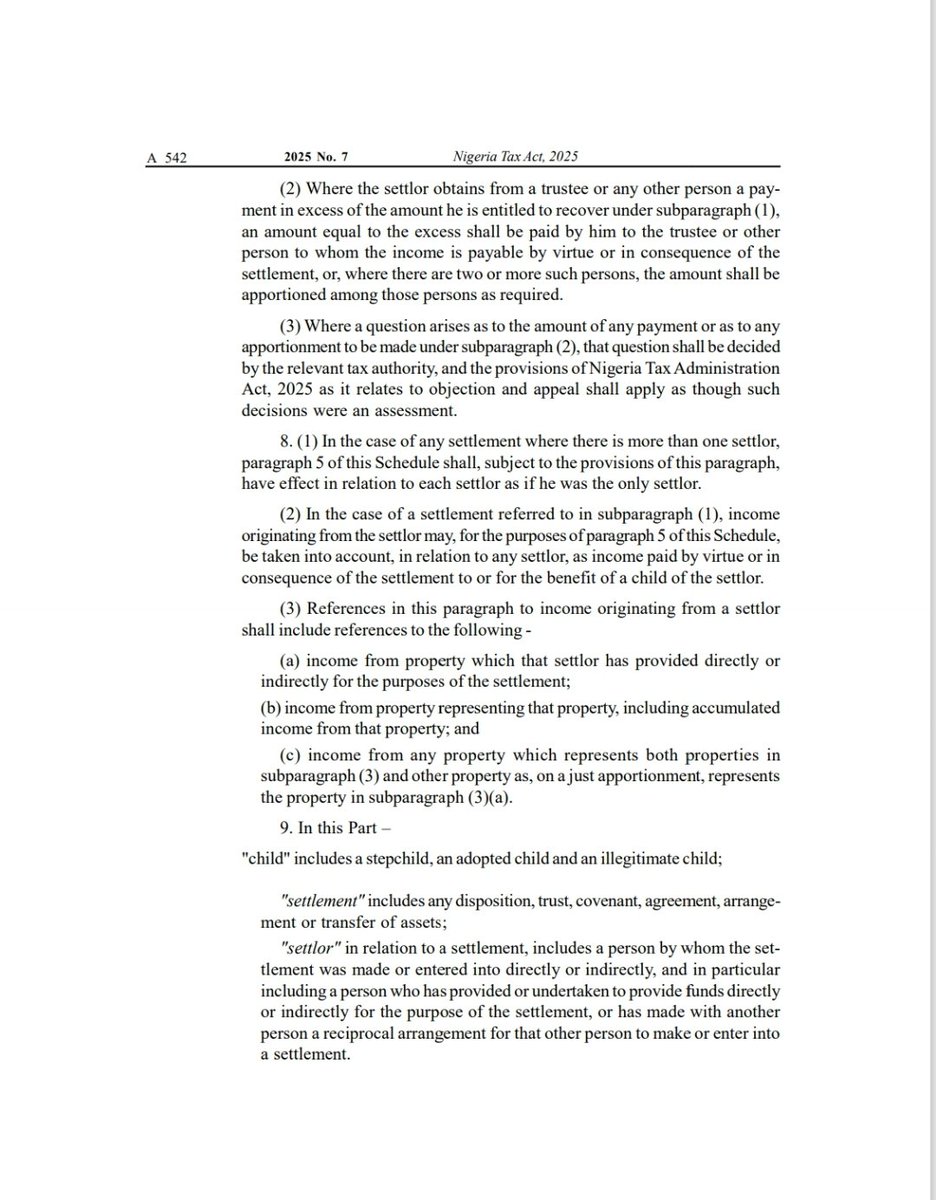 dawisu's tweet photo. One major discrepancy between the harmonized version of the Tax Law actually passed by lawmakers and the gazetted version is the issue of inheritance tax.

In the harmonized version passed by the National Assembly, inheritance was protected. Income on inherited assets before distribution was excluded from tax, and inheritance itself was never intended to be a taxable issue. This is a major concern for us Muslims.

The inheritance and estate-related tax provisions are contained in the Fifth Schedule of the gazetted Nigeria Tax Act, 2025, specifically on pages 156–159 of the gazetted copy, which set out the taxation of income of estates, trusts, executors, and beneficiaries.

Sections 4(3) and 16 of the gazetted tax law bring income accruing to estates, trusts, executors, and trustees within the tax net. Sections 3(c) and 4(4) also treat income arising to an estate of a deceased person as chargeable to tax.

They avoided the word “inheritance” and used estate and trust provisions to reach the same result. There is no section called “inheritance tax,” but estate income can now be taxed before beneficiaries receive anything. They deliberately avoided a politically sensitive word "inheritance."

What this means is that estate or trust income (inheritance) can now be taxed before beneficiaries receive anything, effectively introducing inheritance-related taxation through the back door!

This is not a drafting error. It is a substantive policy change that does not appear in the harmonized version and was never openly debated or approved by the National Assembly.

The Fifth Schedule, as it appears in the gazetted copy, is effectively a new insertion. It was never in the harmonized version. 

I wonder what explanation @taiwoyedele will now give on this major addition!!!