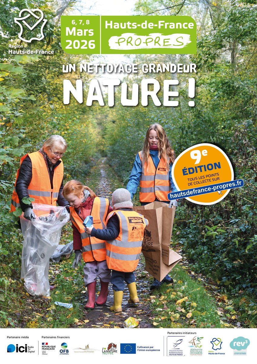 [ HAUTS-DE-FRANCE PROPRES ]

#HautsdeFrancePropres 2026, les 6, 7 et 8 mars prochains : les #inscriptions sont ouvertes ! ♻️
🌐 Infos et inscriptions : hautsdefrance-propres.fr
Ensemble, continuons à faire grandir cette belle dynamique née dans notre région. 💚