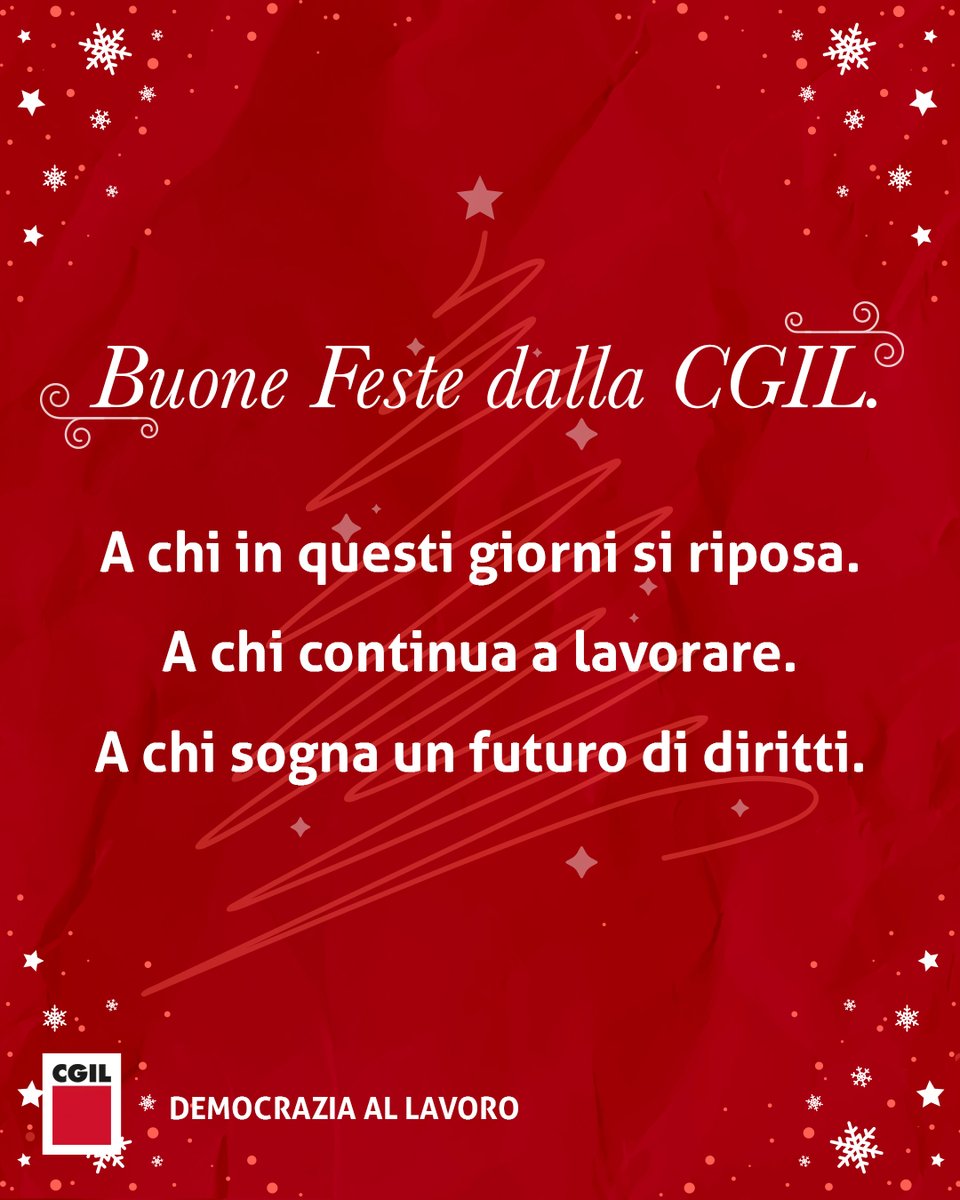 cgilnazionale's tweet photo. Buone Feste dalla #CGIL a chi oggi si riposa e a chi sta lavorando. https://t.co/TJcNWHz3Pa