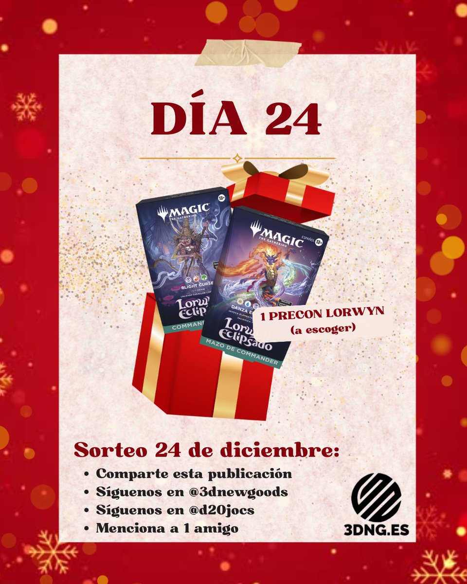 ¡Feliz último día de calendario de adviento y casi navidad! 🎅🎄🤶 

Hoy #d20jocs nos ayudan a tirar la casa por la ventana ✨ y entra en sorteo un precon de Lorwyn!! 

➡️ Daremos el GANADOR el día 27, por lo que tenéis unos días para participar! (Recordad que también activo aún