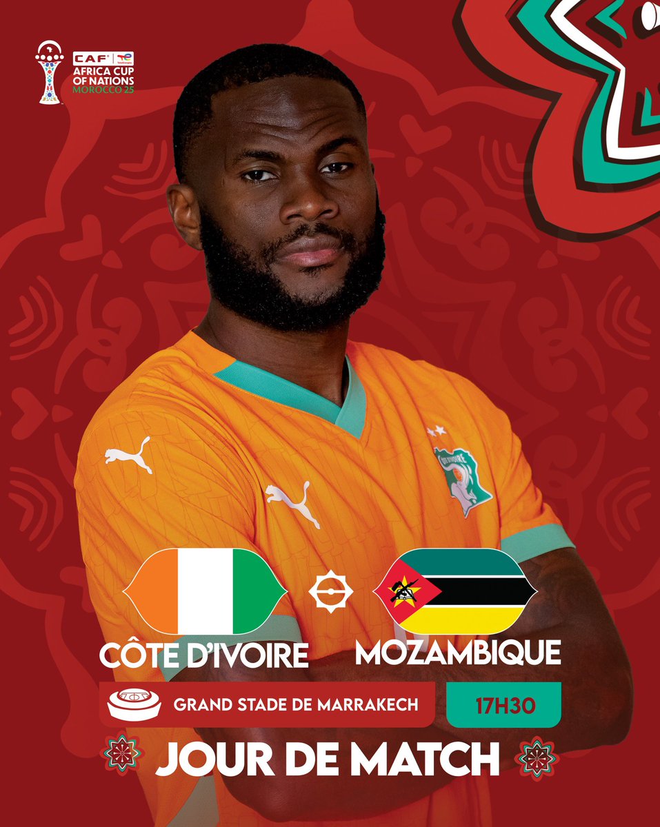 🚨🇨🇮 𝘊’𝘦𝘴𝘵 𝘭𝘦 𝘫𝘰𝘶𝘳 𝘑 !
𝘕𝘰𝘶𝘴 𝘦𝘯𝘵𝘢𝘮𝘰𝘯𝘴 𝘢𝘶𝘫𝘰𝘶𝘳𝘥’𝘩𝘶𝘪 𝘯𝘰𝘵𝘳𝘦 #𝘈𝘍𝘊𝘖𝘕2025 𝘧𝘢𝘤𝘦 𝘢𝘶 🇲🇿 𝘔𝘰𝘻𝘢𝘮𝘣𝘪𝘲𝘶𝘦.
𝘛𝘰𝘶𝘴 𝘥𝘦𝘳𝘳𝘪𝘦̀𝘳𝘦 𝘭𝘦𝘴 𝘌́𝘭𝘦́𝘱𝘩𝘢𝘯𝘵𝘴 🐘🇨🇮🔥 𝘥𝘦 𝘊𝘰̂𝘵𝘦 𝘥’𝘐𝘷𝘰𝘪𝘳𝘦 💪🏾

⌚️18𝘏30 𝘎𝘔𝘛+1
🇨🇮17𝘏30 𝘎𝘔𝘛