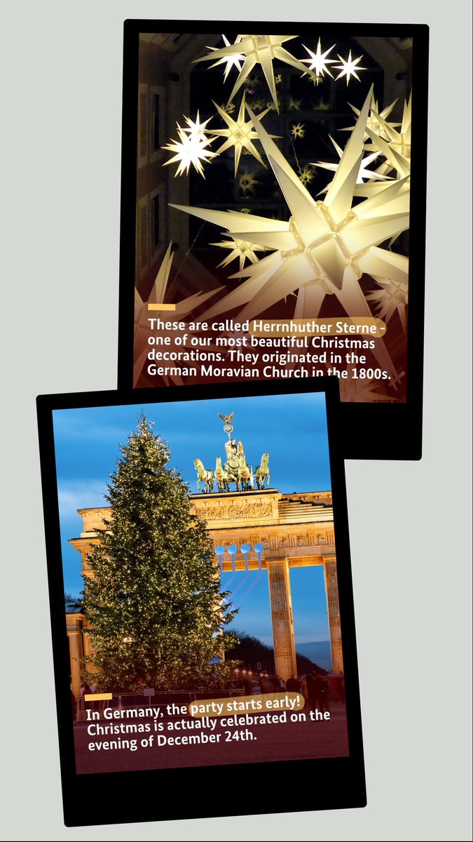 GermanyinKHI's tweet image. Get festive! 🎄🇩🇪 Your favorite Christmas traditions might be more German than you think! 😊 From trees to treats, swipe to discover the German roots of your festive favorites 👉 #GermanChristmas #HolidayTraditions #FestiveFun #ChristmasAroundTheWorld
