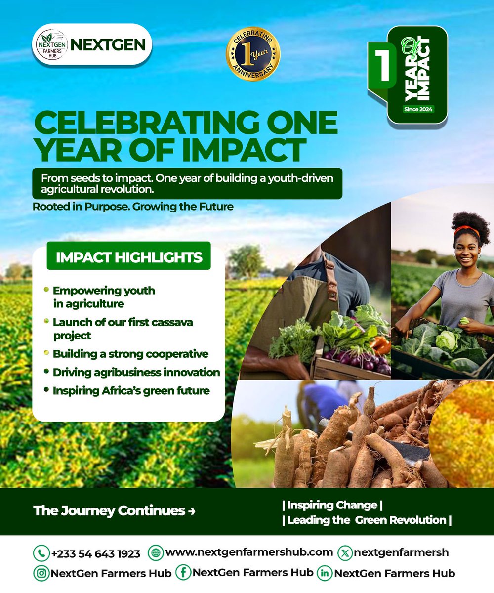 nextgenfarmersh's tweet photo. ONE YEAR IN!
NextGen Farmers Hub marks one year of transforming vision into action, building a credible, youth-led agricultural institution anchored in impact, growth, and sustainability.
The journey continues!
#NextGenAt1
#InspiringChange
#LeadingTheGreenRevolution https://t.co/HURFmlazYf