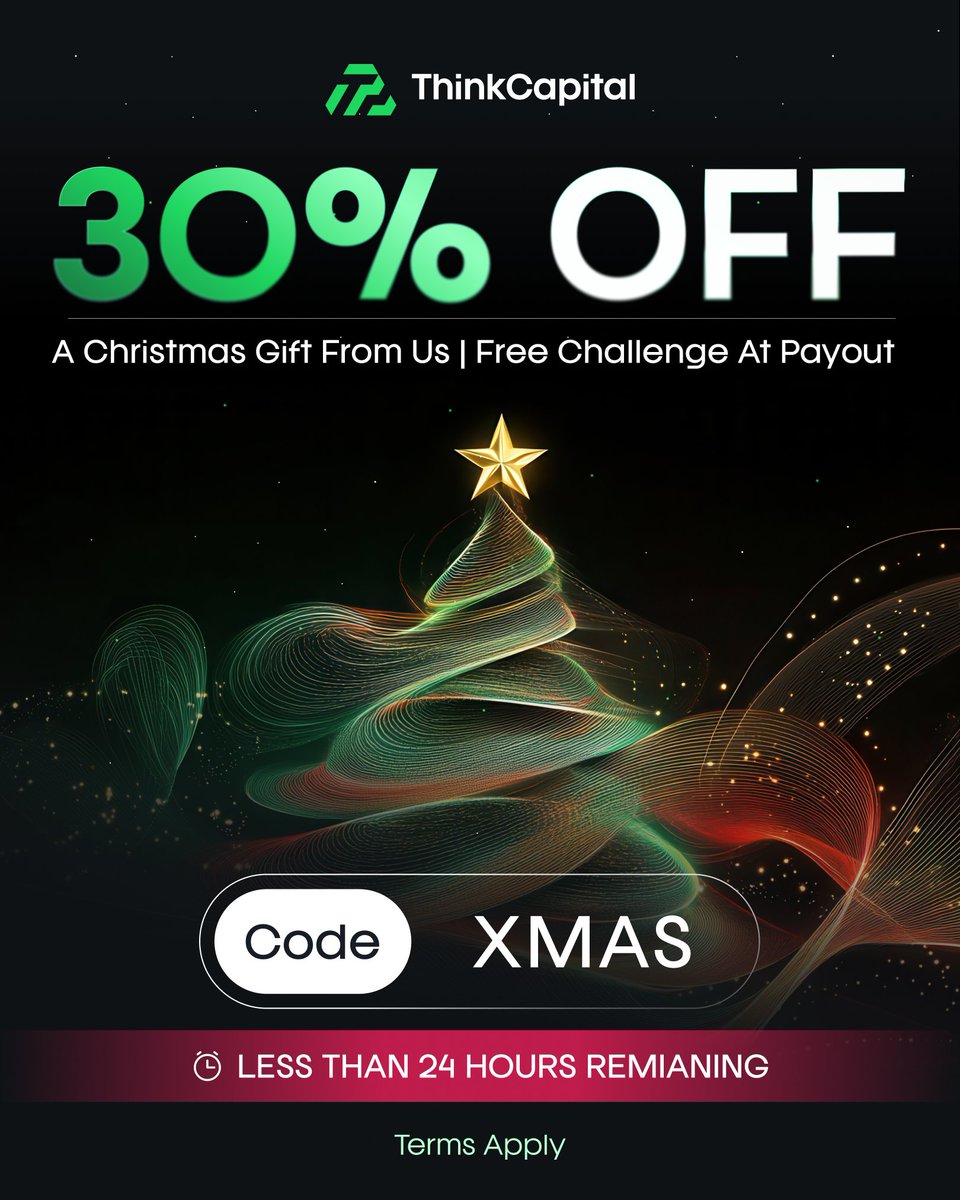 ⏰ Less than 24 hours left.

🎄 30% OFF all challenges  
🎁 FREE challenge at payout  
🏷️ Code: XMAS

Final Christmas gift. 💚