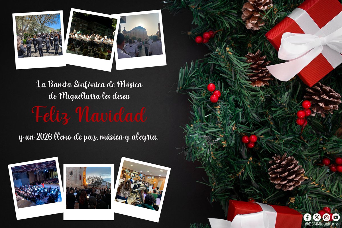 🎄🎁 La Banda Sinfónica de Música de Miguelturra les desea 𝗙𝗲𝗹𝗶𝘇 𝗡𝗮𝘃𝗶𝗱𝗮𝗱 y un 2026 lleno de paz, música y alegría ☃️✨
