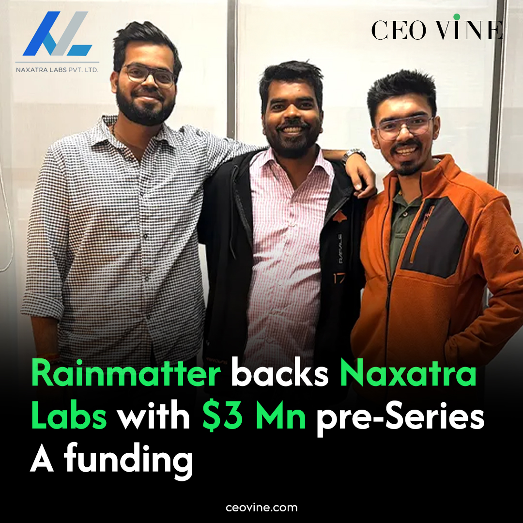CeoVine's tweet photo. @NaxatraLabs has raised $3 million in a pre-Series A round led by Rainmatter, with participation from founders, operators, and angel investors across India’s startup ecosystem.
Read more: https://t.co/YkepbXX883
#NaxatraLabs #Rainmatter #EVStartups #CEOVine https://t.co/o12VlwDQDS