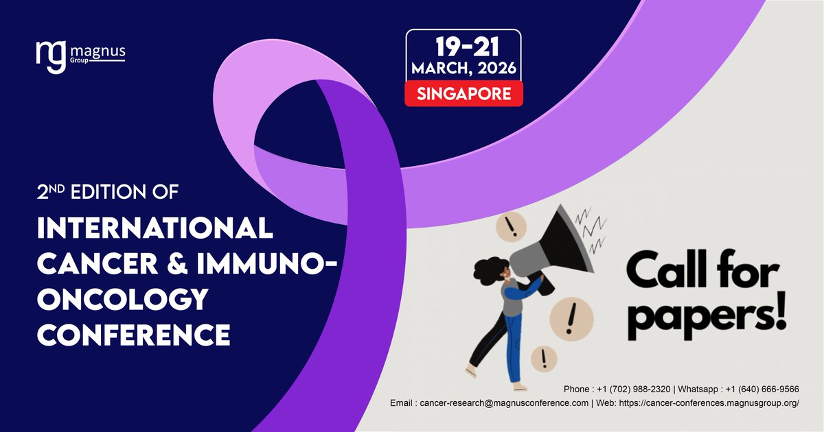 cancerconferen's tweet image. Join global oncology experts at the @cancerconferen hosted by @magnus_group from Mar 19–21, 2026 at Singapore &amp;amp; Online . 
🔬 Submit: cancer-conferences.magnusgroup.org/submit-abstract 
📷cancer-conferences.magnusgroup.org/register 
#OncologyConference #CancerResearch2026 #SubmitAbstract