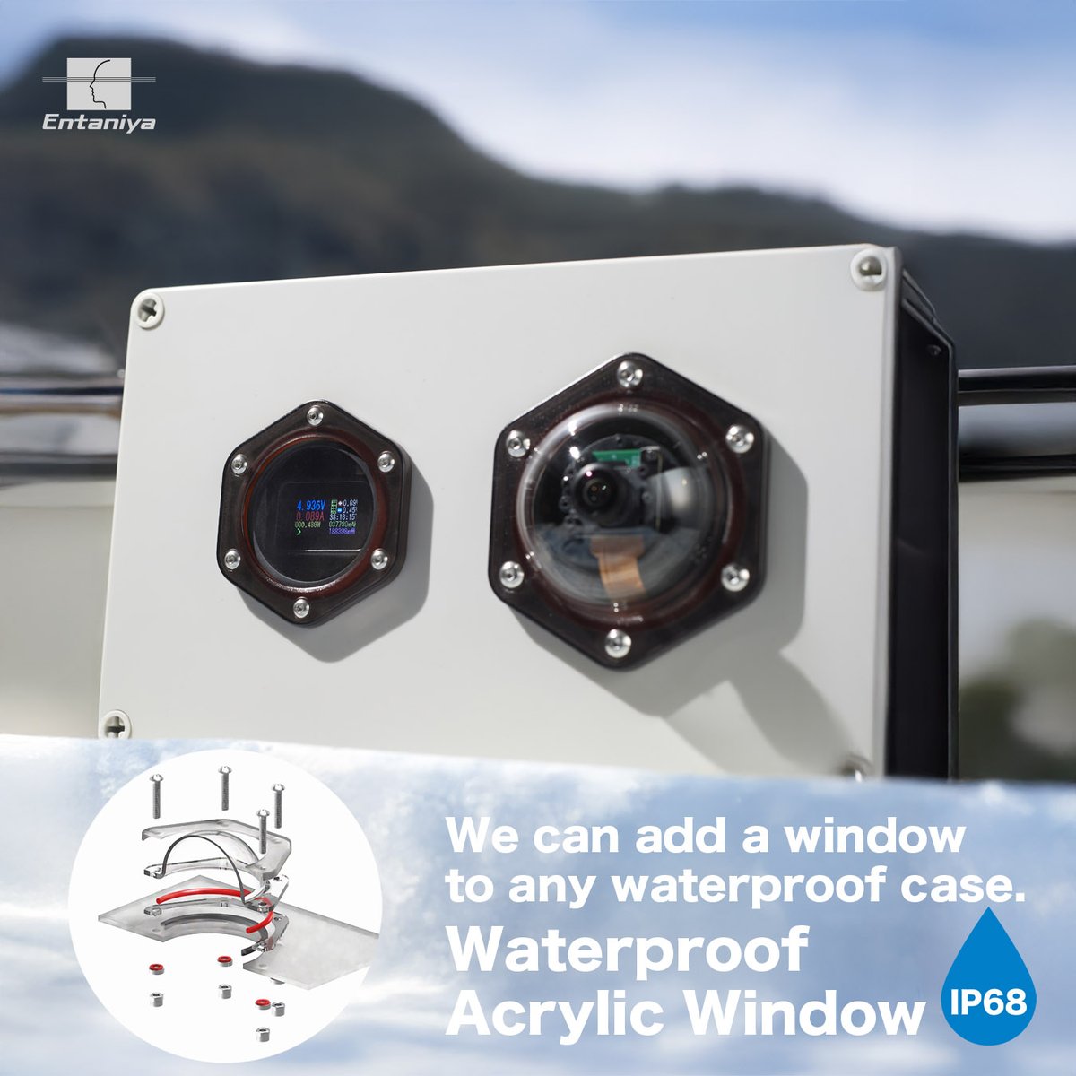 Waterproof acrylic cover with window for waterproof cases.
Enables viewing instruments or installing cameras.
IP68 rated.

e-products.entaniya.co.jp/en/list/dome-c…

#Waterproof #IP68 #Camera