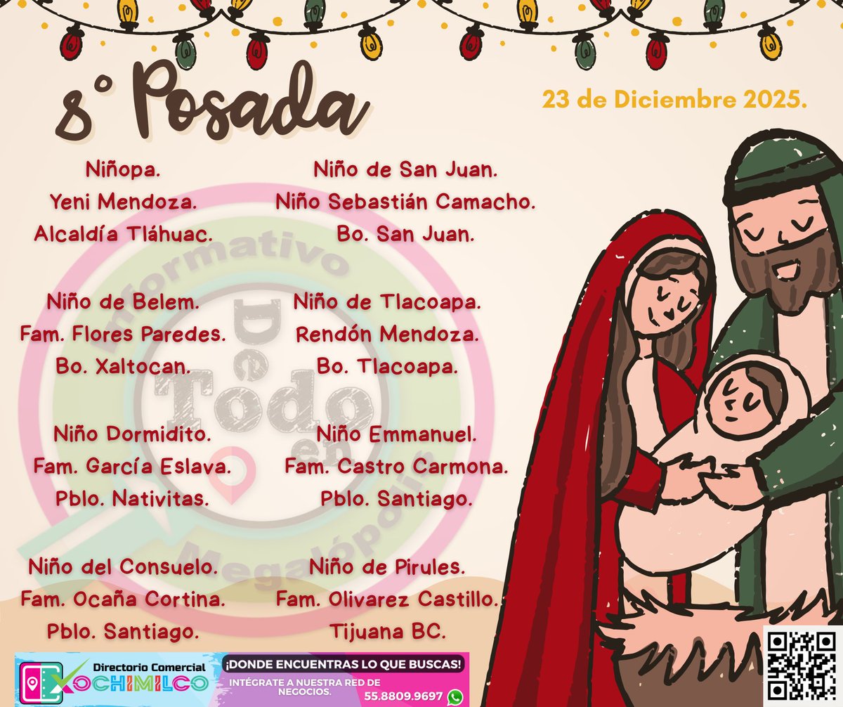 🪅#Posadas2025 |Te compartimos las posadas en Alcaldía de Xochimilco del día de hoy recuerda que hay cortes viales y cierres de calles. Por la noche hay peregrinaciones y quema de fuegos pirotécnicos. Toma tus precauciones

#𝗘𝗻𝘁𝗲́𝗿𝗮𝘁𝗲 #𝗖𝗼𝗺𝗽𝗮𝗿𝘁𝗲 #𝗗𝗲𝗧𝗼𝗱𝗼𝗘𝗻