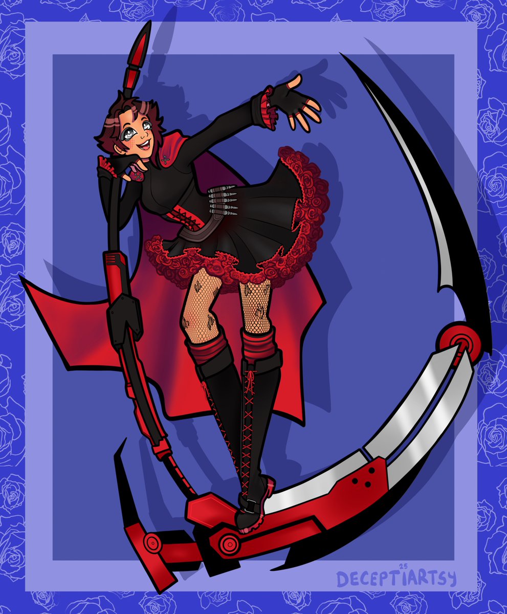 deceptiartsy's tweet photo. Ruby Rose with a Ruby rose petticoat! I needed a new mascot for my comm sheet :3 #rwby https://t.co/HZoGNiQ2UN