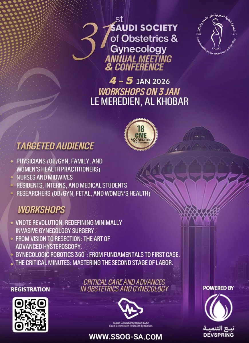 SssogKau's tweet photo. Join us at the 31st Saudi Society of Obstetrics &amp; Gynecology (SSOG) conference in Khobar (3–5 January 2026) for three unforgettable days of cutting-edge knowledge, inspiring professional connections, and the serene beauty of the city

https://t.co/f3k5GYRKt3 https://t.co/EzXLshUj1a