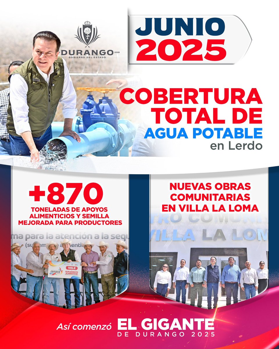 En junio levantamos bandera blanca en Lerdo con la cobertura total de agua potable, para que más familias tengan una mejor calidad de vida, mejor salud y un abasto que cubra sus necesidades básicas. 💧🏳️
Aquí nadie se queda atrás: arrancamos con la entrega de semillas y