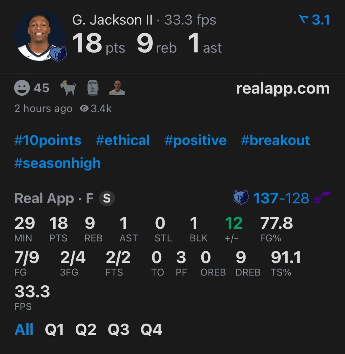 PlayoffMem's tweet image. GG Jackson in his first start of the season