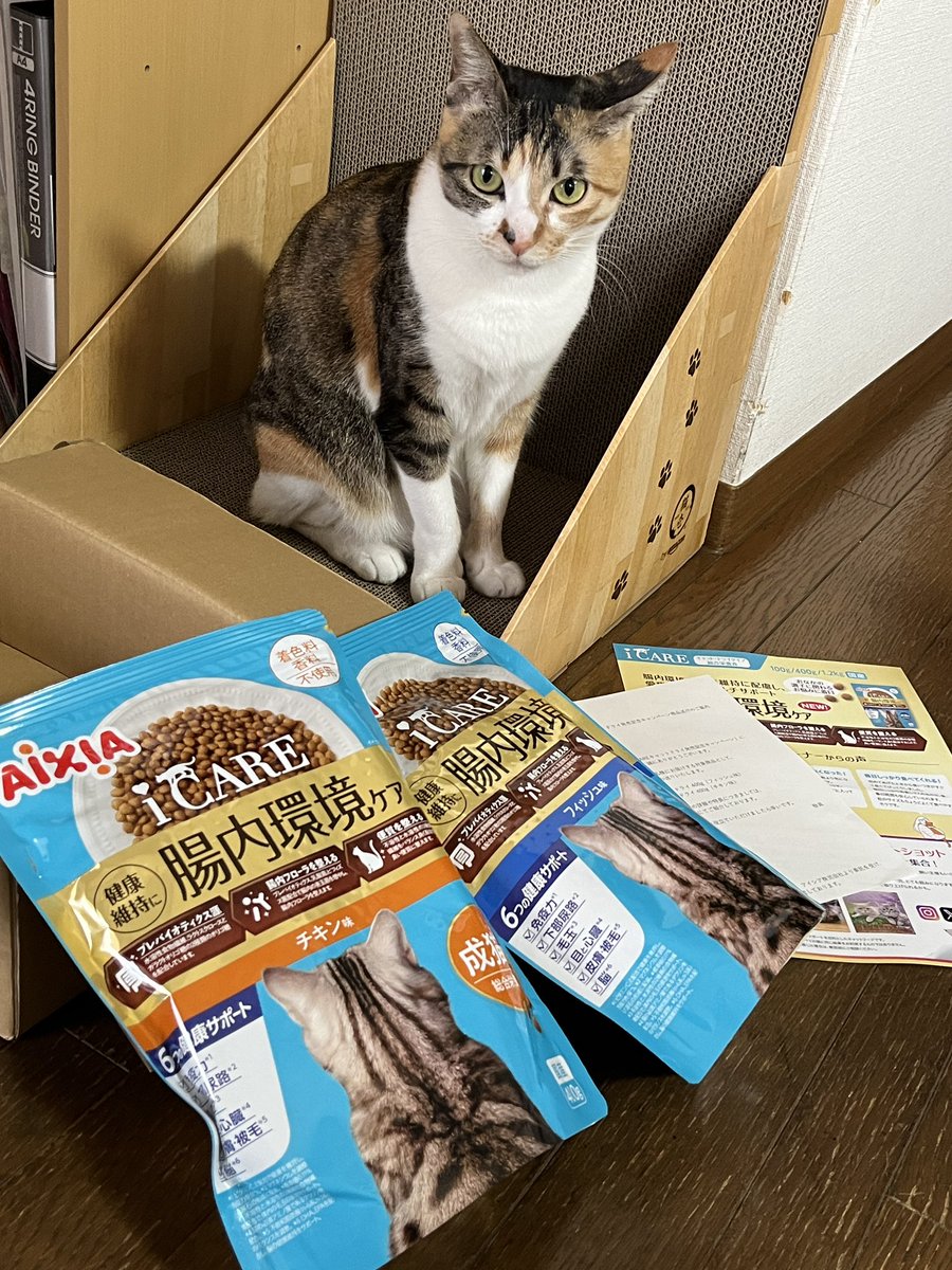 mikuri_ke's tweet photo. AIXIA様より先着2222名の
•iCAREキャットドライ400g(フォッシュ味)
•iCAREキャットドライ400g(チキン味)
たっぷり2袋もいただきました❗️
腸内環境・便臭ケアなど愛猫にも飼い主にも優しいキャットフードです💕
しかも安心の国産✨
AIXIA様ありがとうございました😊
#AIXIA #アイシア #当選 #先着 https://t.co/CyRfxHEo4r