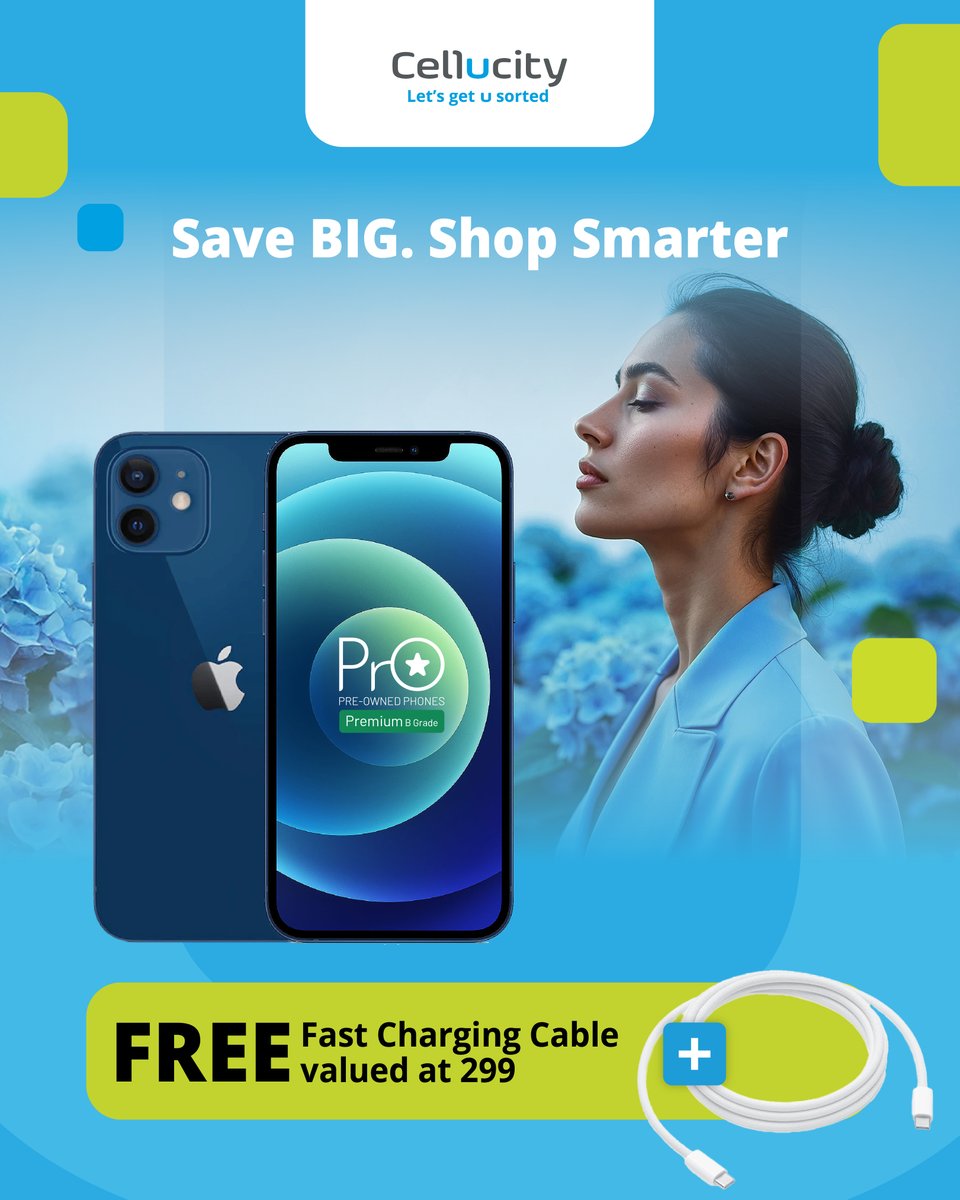 ✨ Apple iPhone 12 (128GB) – Premium Pre-Owned ✨

Get flagship Apple performance for less with Cellucity Pro Pre-Owned 🍎📱

💰 From R6 999 once-off
OR
📦 R299 PM x 36 on Vodacom RED 1GB + 50 Min

Don’t miss out on premium for less 👌
👉 Buy now: bit.ly/4srJaf0