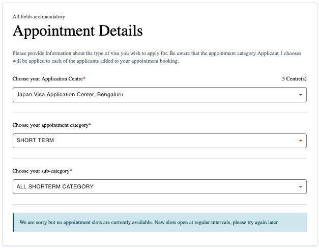 Hey <a href="/JapaninIndia/">Embassy of Japan in India</a>, you need to do something about this wrong practice by <a href="/VFSGlobal/">VFS Global</a> in Bangalore. The only location in India which needs appointments and they make sure to use all tactics to sell Premium Lounge to travelers. 

Also even if no appointments are available on the