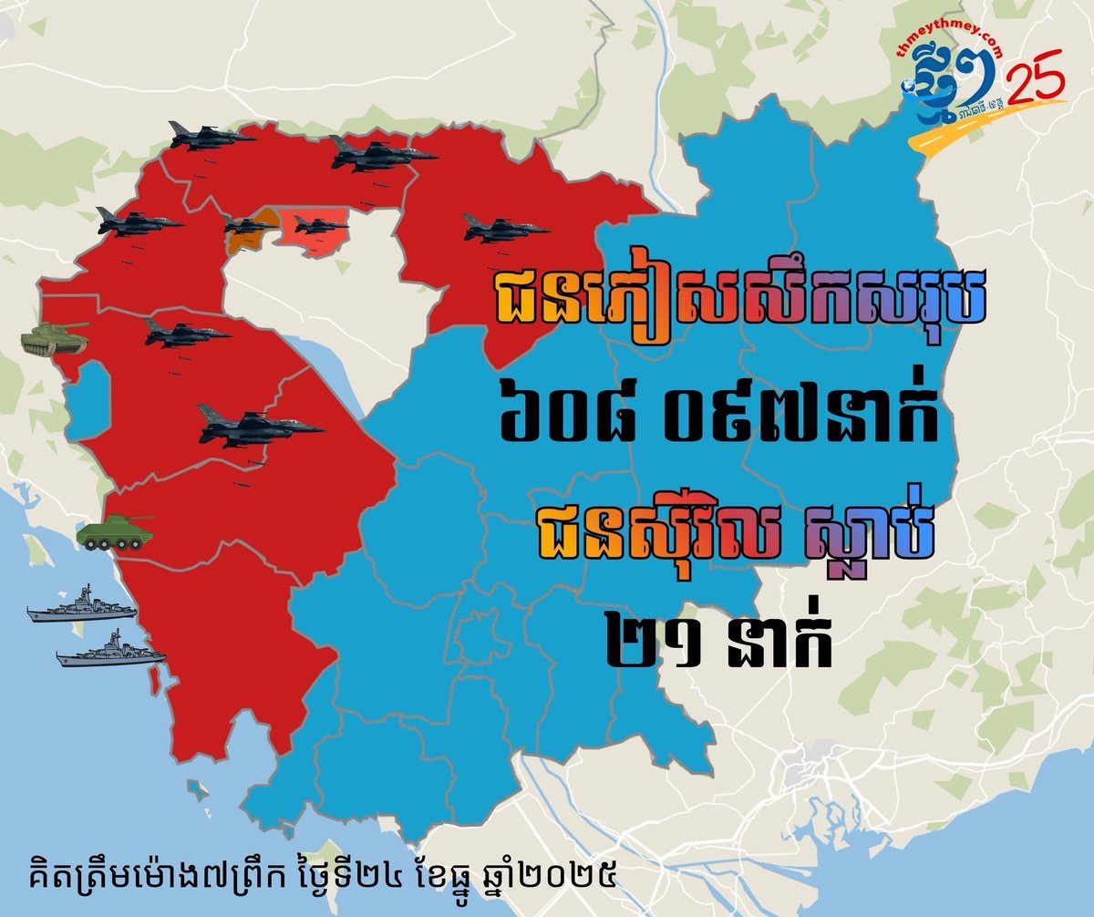 pha_nuth87898's tweet photo. The damage from Thailand’s attack on Cambodia from 7-23/December/2025, Updated on: 7am https://t.co/QO9eAjPHYS