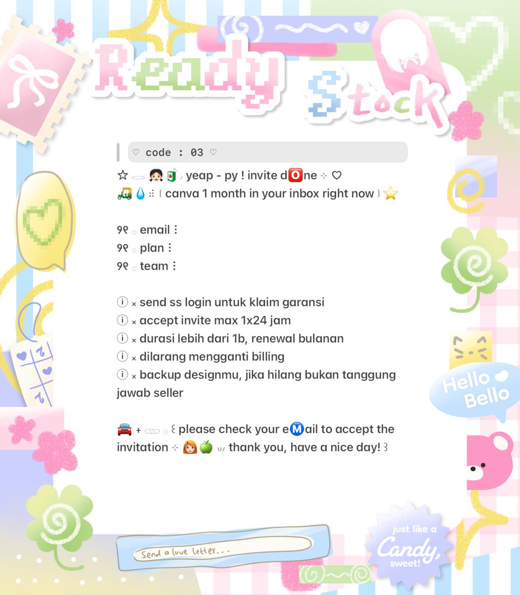 meolvv's tweet image. ⠀ 🎀🪽𓂂 くHELP RETWEET? thank you! ʚ♡ɞ

୨୧ ⎯⎯⎯  haLLo! aku bawa wording template . . 🥛🐩 drop app order 𓄹 ୵ 성: grab it fast! ♡ kindly mention (@) me after dm! only 8OOO/each. 

🗝: #zonauang ✿ rs, ｜readystocks