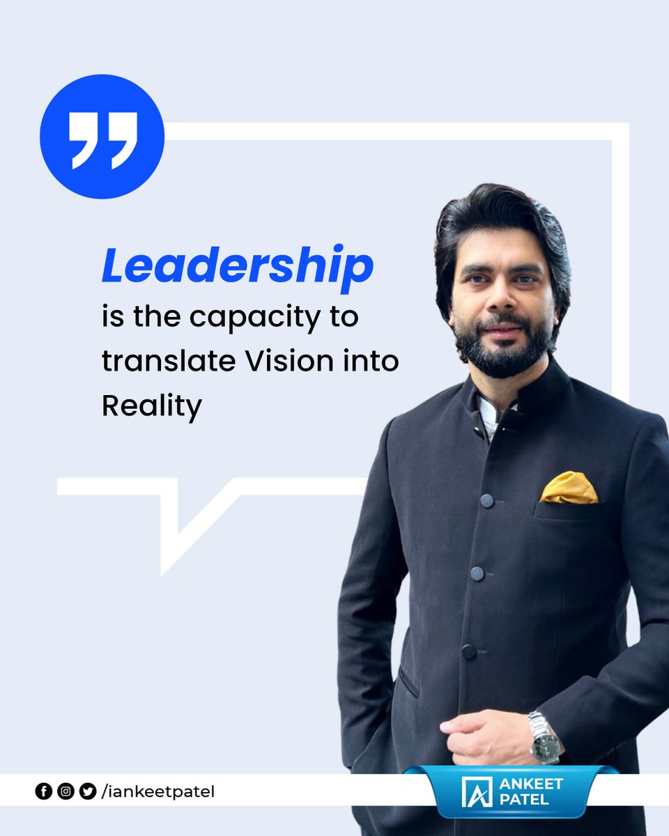 iAnkeetPatel's tweet image. 𝐋𝐞𝐚𝐝𝐞𝐫𝐬𝐡𝐢𝐩 𝐢𝐬𝐧’𝐭 𝐣𝐮𝐬𝐭 𝐚𝐛𝐨𝐮𝐭 𝐝𝐢𝐫𝐞𝐜𝐭𝐢𝐧𝐠, 𝐢𝐭’𝐬 𝐚𝐛𝐨𝐮𝐭 𝐭𝐫𝐚𝐧𝐬𝐟𝐨𝐫𝐦𝐢𝐧𝐠 𝐢𝐝𝐞𝐚𝐬 𝐢𝐧𝐭𝐨 𝐨𝐮𝐭𝐜𝐨𝐦𝐞𝐬.

#leadership #vision #growthmindset #leader #success #motivation #businessleadership #inspiration