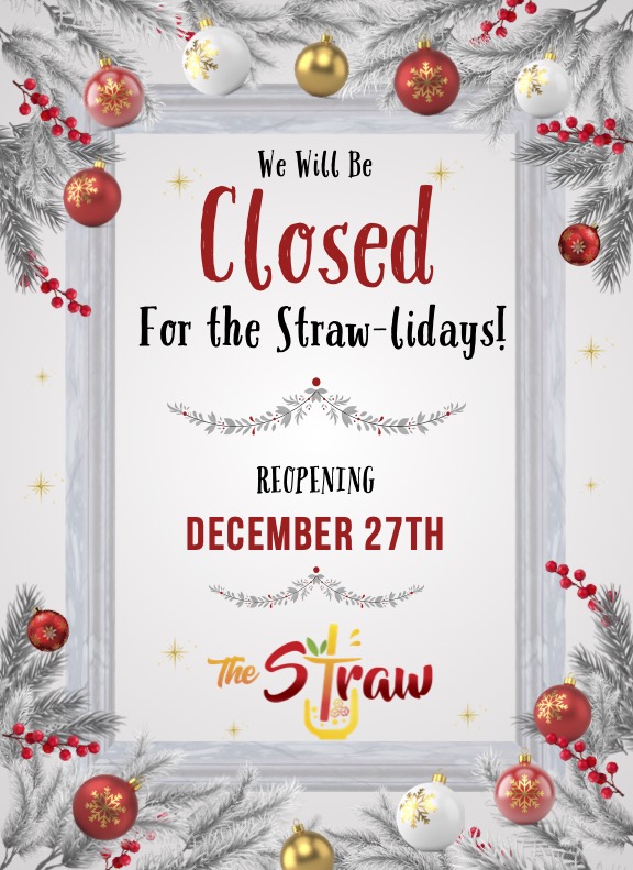 TheStrawCafe's tweet photo. We're taking a short break for the holidays! The Straw will be closed as our team enjoys some well-deserved time off. We can’t wait to welcome you back soon: stay cozy and enjoy your holidays, Hermitage! ☕✨

See you after the holiday! https://t.co/KEceRBvwD3
