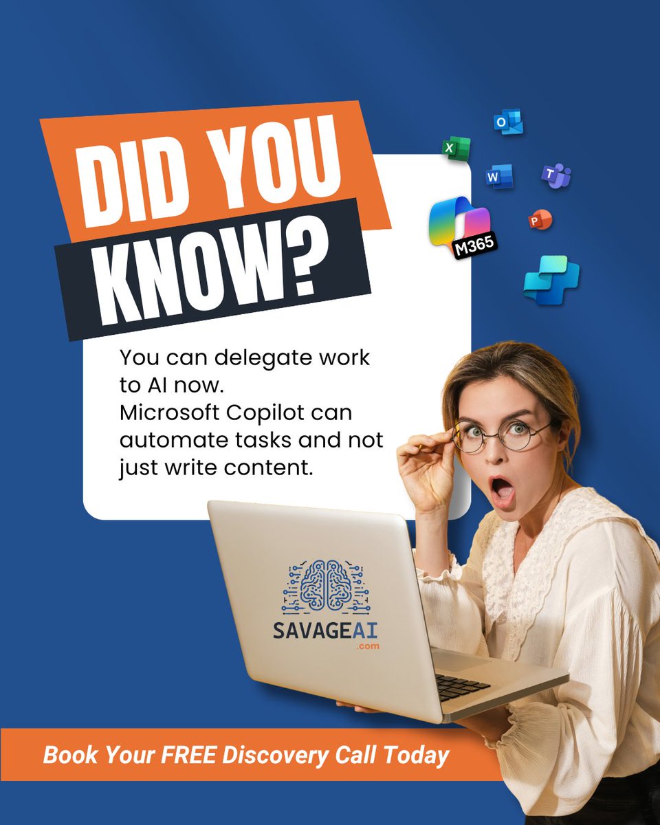 SAVAGEAIDOTCOM's tweet photo. Did you know?
Microsoft Copilot can automate workflows, not just draft emails.
Thatโs when AI stops being a feature
and starts being an advantage.
โ https://t.co/N9hnyS27Yl
#SAVAGEAI #MicrosoftCopilot #AITraining #Microsoft365 #ArtificialIntelligence #Trivia https://t.co/37vtVxnvoL
