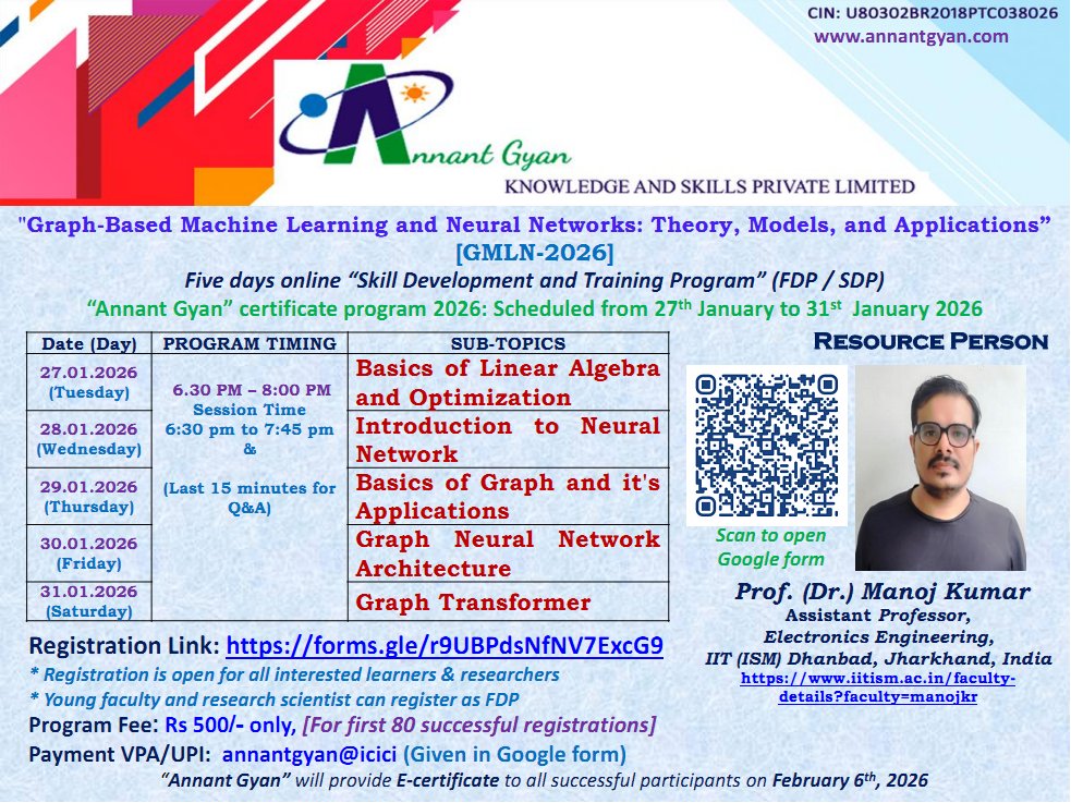 AnnantGyan's tweet photo. Registration Link: https://t.co/agcwy4oHFE

#FDPs #faculty #researchers #ResearchScholar #FacultyDevelopment #electronics #artificialintelligence #MachineLearning #neuralnetworks #GraphModel #electronics #AI #CSE #ECE #EEE #college #university #institutions #organization #indian https://t.co/Mh6bOHAAmH