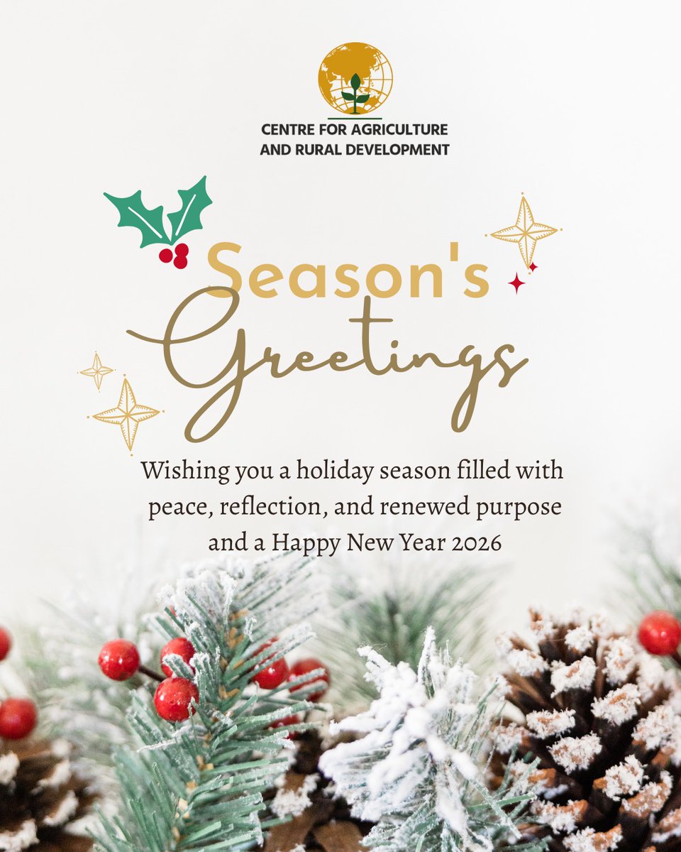Card_Agri's tweet photo. Season’s Greetings from the Centre for Agriculture and Rural Development. Wishing everyone a joyful holiday season filled with peace, reflection, and renewed purpose, and a prosperous New Year 2026. ✨🌱

#CARD #newyear #agriculture #farmers #seasonend #NewYear2026 https://t.co/wyRXgt0AVn
