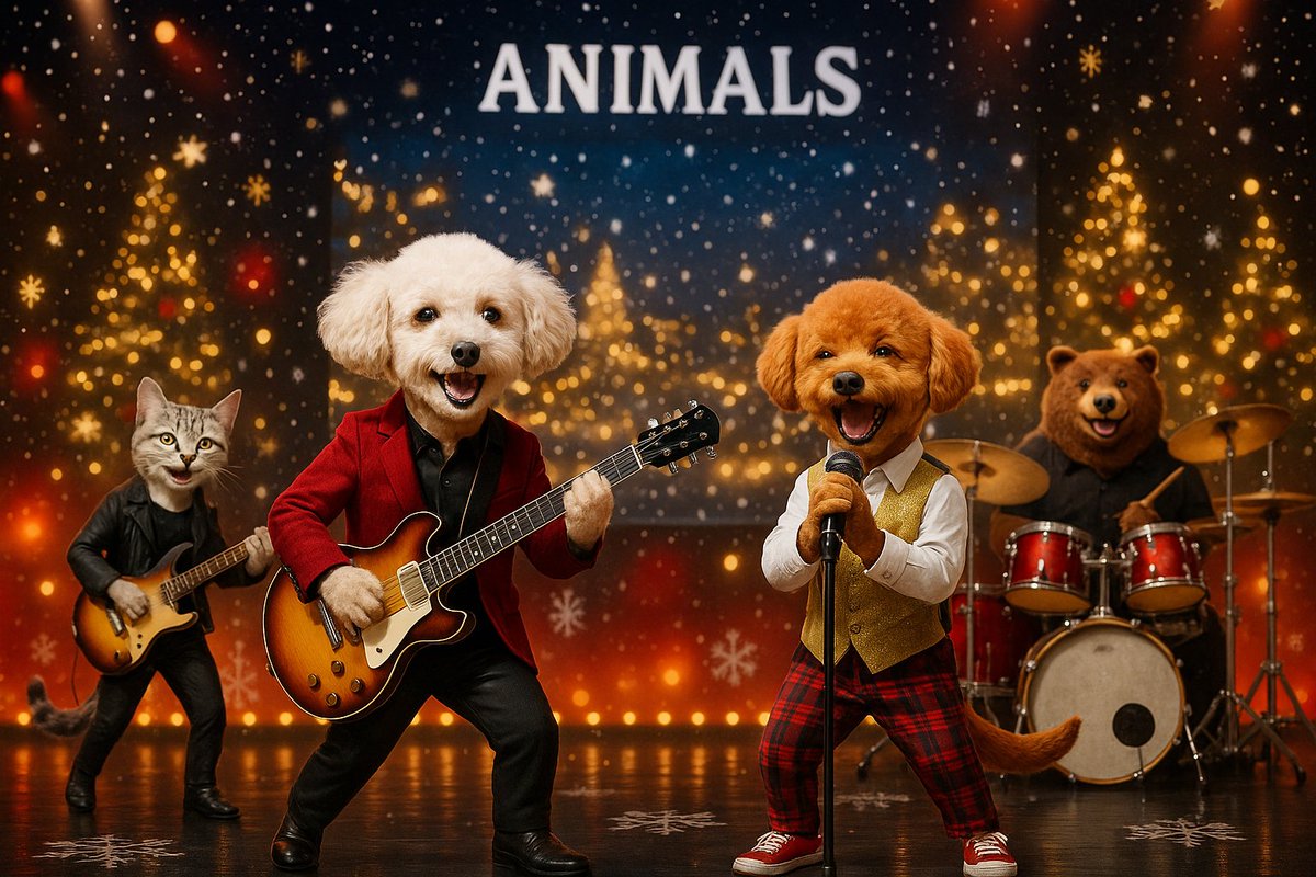 本日のワンショット🐶
🐾Animalsシリーズ🐾

Animalsがマライアの名曲と共に最高のクリスマスを奏でる🎄🎶

舞台いっぱいに笑顔と光が広がるイブの夜✨🔥

世界へ贈る最高のクリスマス🎶

でちゅ～～～🐶💕💕💕
#トイプー
#犬好きさんと繋がりたい
#AIイラスト
#クリスマス・イヴ