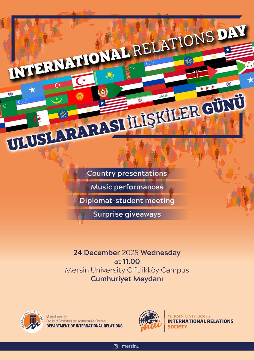 20’den fazla ülkenin stand açacağı etkinlikte kültürler buluşuyor!

🎭 20+ ülke standı (11.00)
🎤 KKTC Büyükelçisi ile Diplomat–Öğrenci Buluşması (13.30)
📍 MEÜ Çiftlikköy Kampüsü
📅 24 Aralık 2025