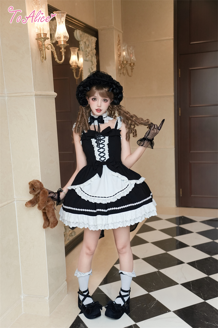 ToAlice 和ロリ 3点セット BlackShamrock】F1ブラックコルセットクロス刺繍ドレス - To Alice