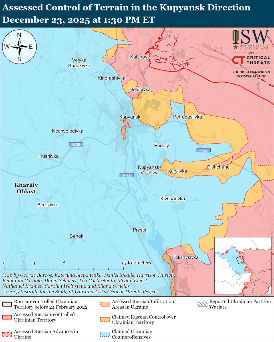 TheStudyofWar's tweet image. NEW: Russia conducted another large-scale combined missile and drone strike against Ukraine overnight on December 22 and 23, primarily targeting energy infrastructure in western Ukraine.

Other Key Takeaways:

Russian forces conducted a reduced battalion-sized mechanized assault…