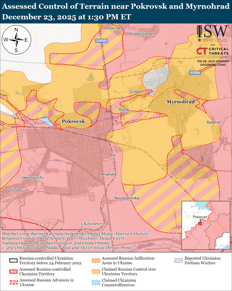 TheStudyofWar's tweet image. NEW: Russia conducted another large-scale combined missile and drone strike against Ukraine overnight on December 22 and 23, primarily targeting energy infrastructure in western Ukraine.

Other Key Takeaways:

Russian forces conducted a reduced battalion-sized mechanized assault…