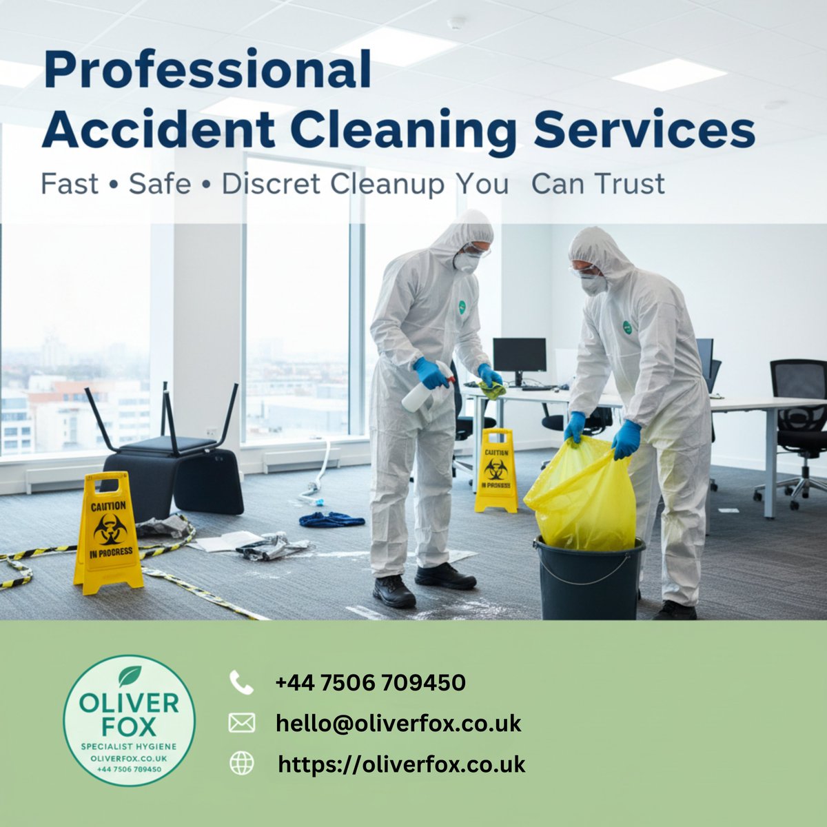 OliverfoxUk's tweet image. Fast, discreet &amp;amp; professional accident cleaning across the UK.
Oliver Fox restores safety, hygiene &amp;amp; peace of mind—when you need it most.
📞 +44 7506 709450
✉️ hello@oliverfox.co.uk

#AccidentCleaning
#EmergencyCleaning
#ProfessionalCleaningUK