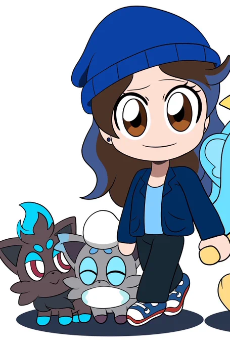 ever since leaving Paldea, Kira's shiny Zoruas have stuck with her as her new partners and have never returned to their pokeballs yet :] they prefer to stay out with her, pokemon or human form!