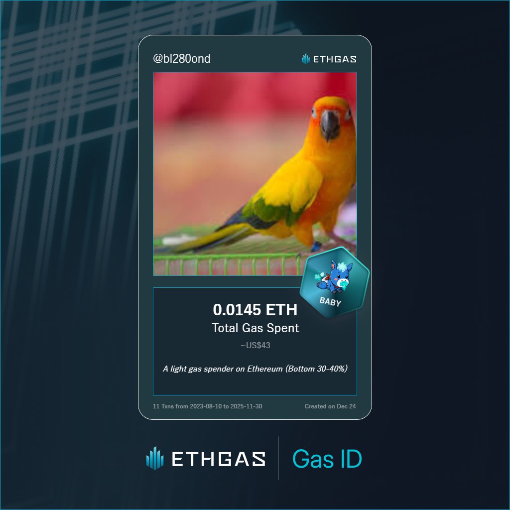 bl280ond's tweet photo. Discovered my Gas ID via ETHGas - turning my gas spend into rewards 🫘

As a Baby Jack, I've spent 0.0145 ETH on gas but earned 4 Beans back.

Get your Gas ID and Beans here: https://t.co/DKgQPZZOwR https://t.co/lwQYqZnM0t