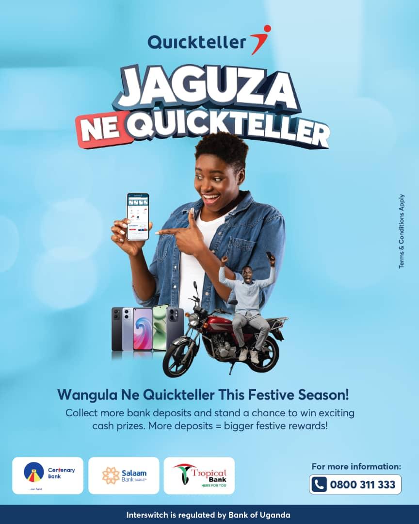 interswitchug's tweet image. Jaguza Ne Quickteller! 🎉
Collect bank deposits and stand a chance to win exciting festive rewards.
More deposits = higher chances to win! 💰

Let’s make this festive season rewarding.
#JaguzaNeQuickteller #QuicktellerAgents
T&amp;amp;Cs apply