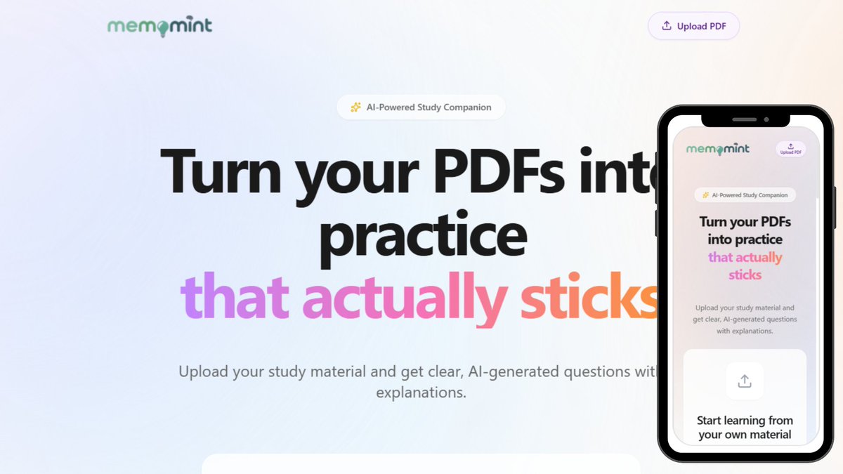 MemoMint is an AI-powered study tool that turns learning materials into interactive quizzes with immediate feedback and explanations. #YouwareChallenge #contra #AI