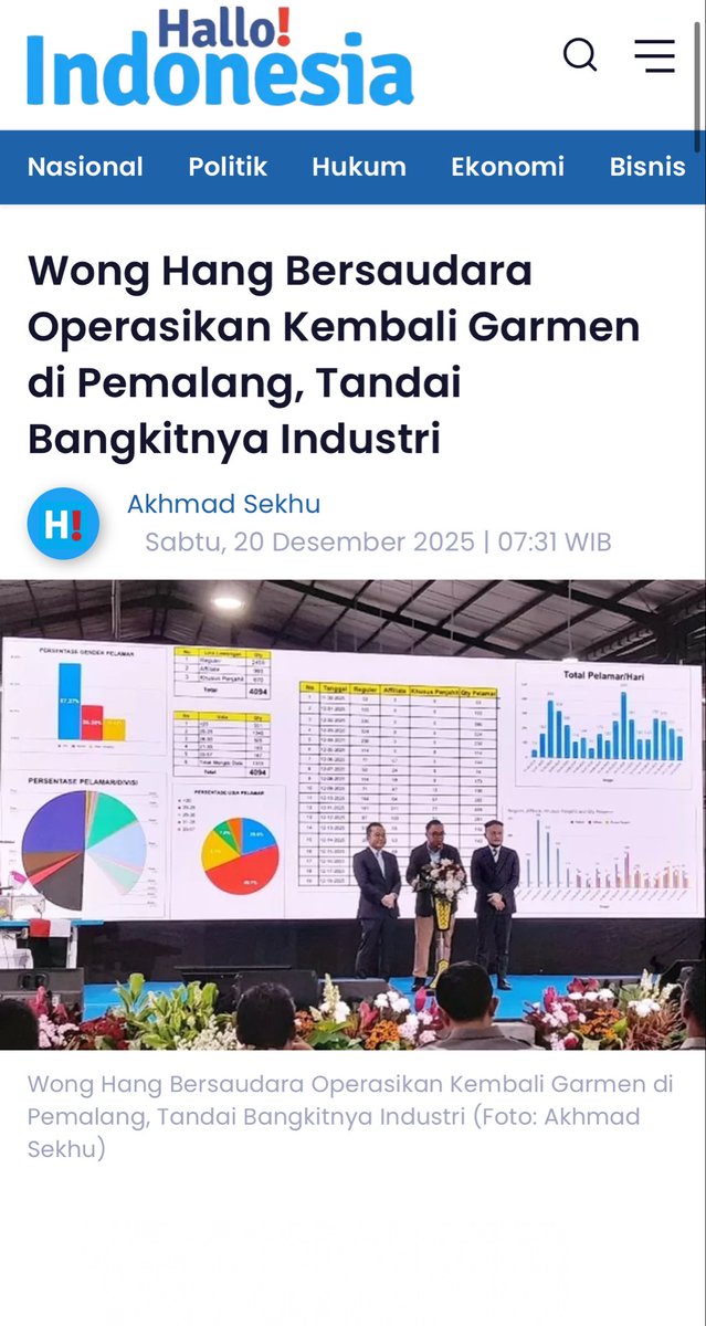 bukan sekadar membuka pabrik, tapi merajut masa depan. Wong Hang Bersaudara melalui PT. Akarsa Garmen Indonesia resmi mengoperasikan kembali garmen di pemalang, membawa angin segar bagi kebangkitan industri dan ekonomi daerah.
#MenjahitHarapanKembali

indonesia.hallo.id/bisnis/1156164…