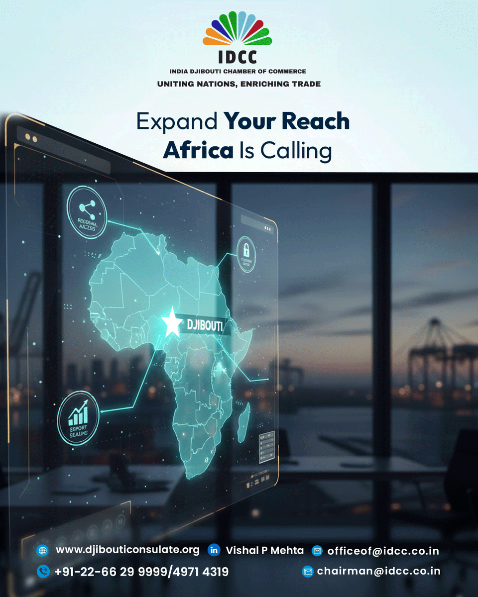 idccoffice's tweet photo. For exporters and businesses eyeing new horizons, Djibouti and neighbouring markets offer immense potential

Let us help you tap opportunities beyond domestic boundaries

+91-22-6629-9999/49714319
https://t.co/LQeXnOimLh

#Newsnight #Africa #ExportGrowth #IDCC #MarketExpansion https://t.co/Ns8nv1ImRY