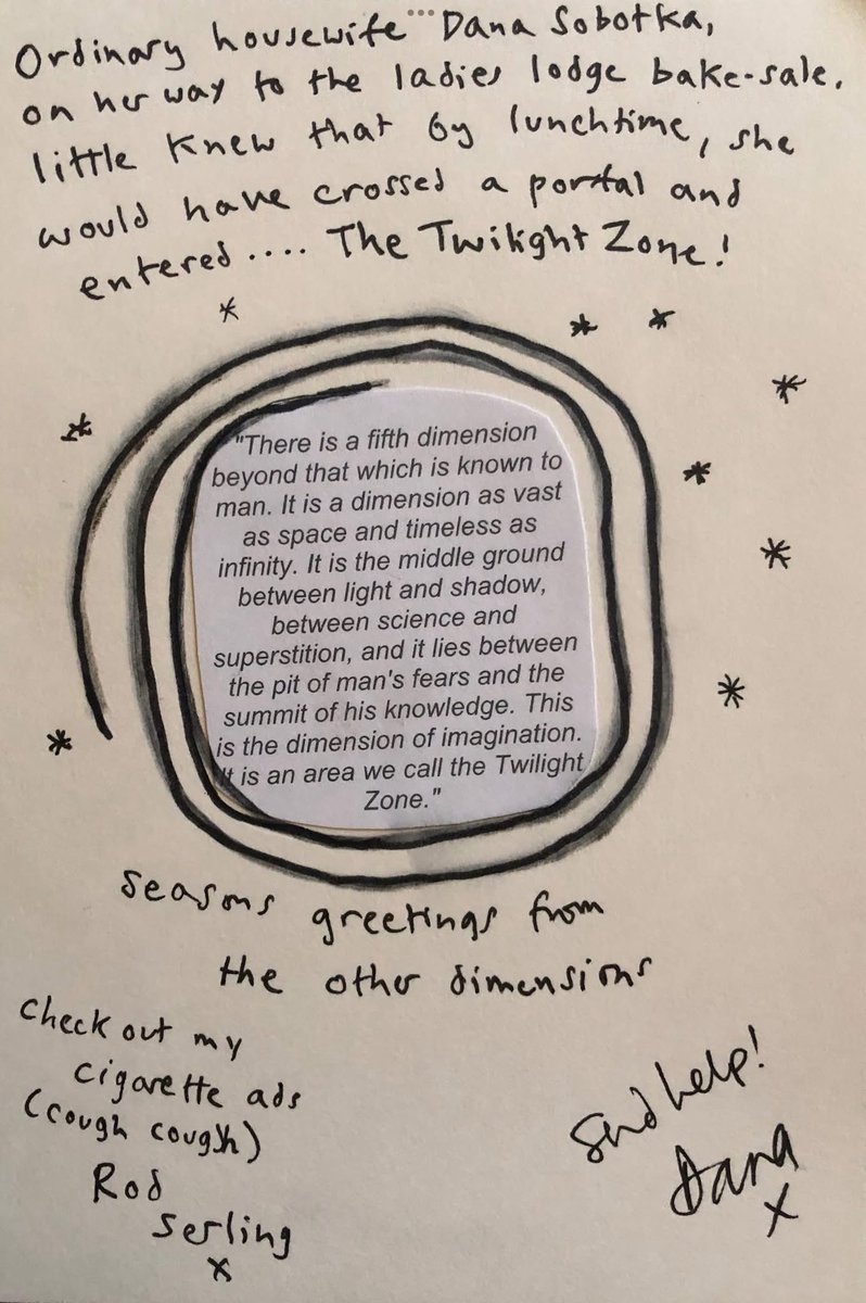 PeterChrisp's tweet photo. "You're traveling through another dimension - a dimension not only of sight and sound but of mind. A journey into a wondrous land whose boundaries are that of imagination. That's a signpost up ahead: your next stop: the Twilight Zone!"

Seasons greetings from the other dimensions https://t.co/jAgCIgmgAl