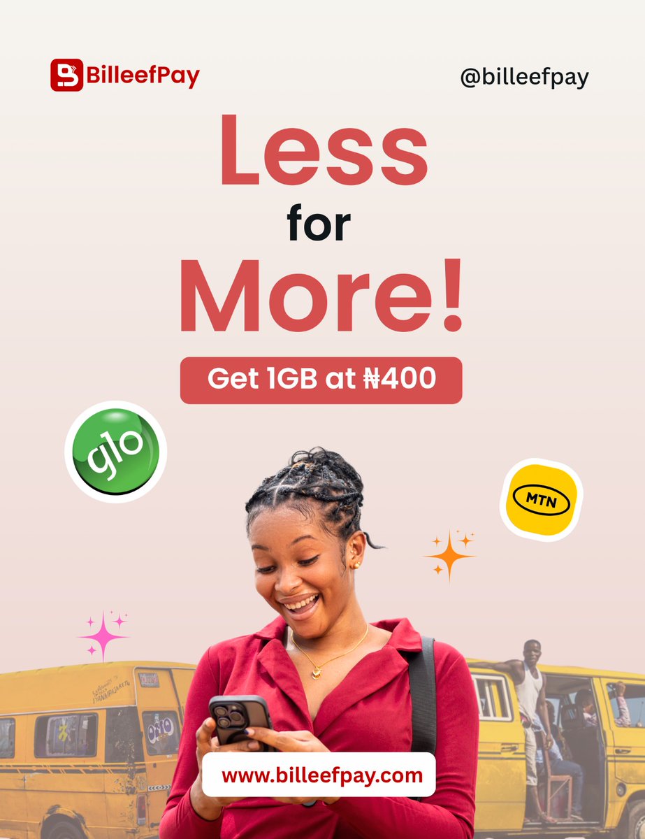 billeefpay's tweet photo. Why pay more when you can get more for less?
1GB data at ₦400, only on BilleefPay!

Visit https://t.co/4YIHHVRbq4 today! https://t.co/gpSTOjGSJg