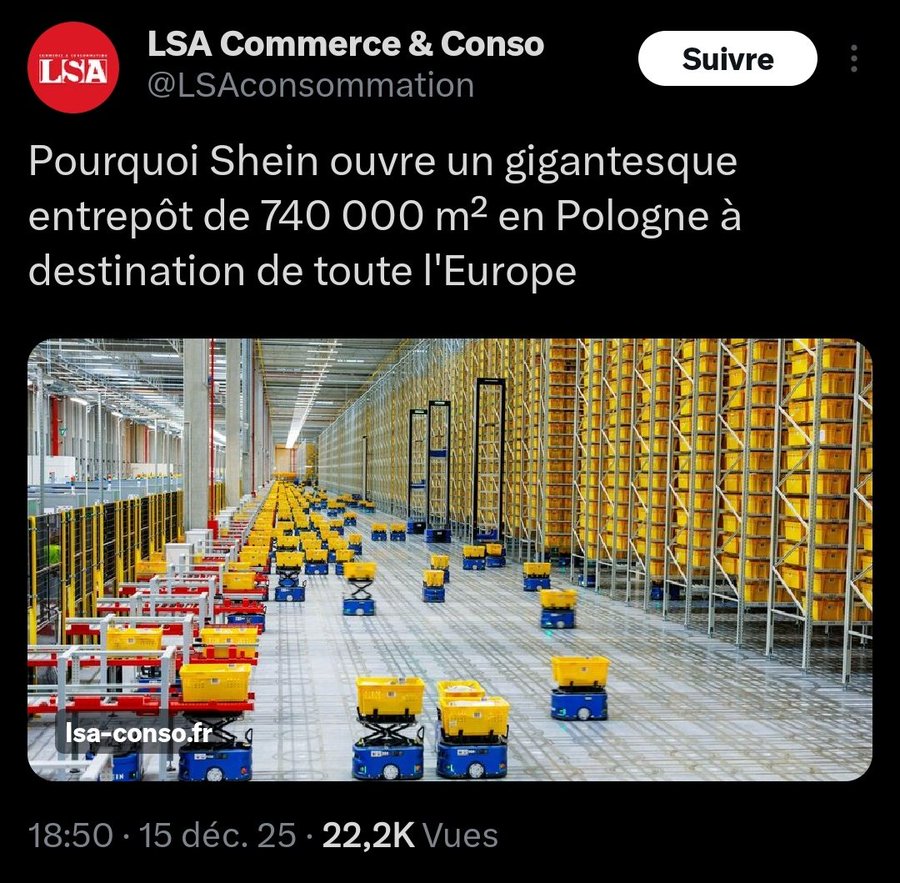 AsiaNews_FR's tweet image. Le chinois 🇨🇳 #Shein vient d'enterrer la taxe sur les petits colis en ouvrant un entrepôt robotisé géant en Pologne de la superficie de 100 terrains de foot.